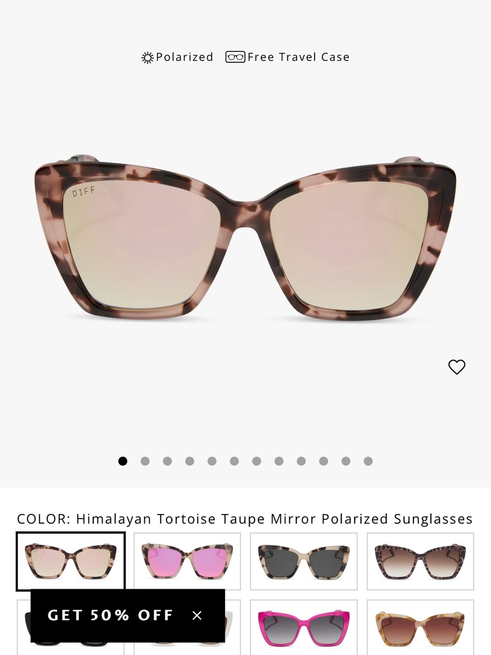 Diff Eyewear Becky II Polarized Himalayan Tortoise with Taupe Mirror Lenses